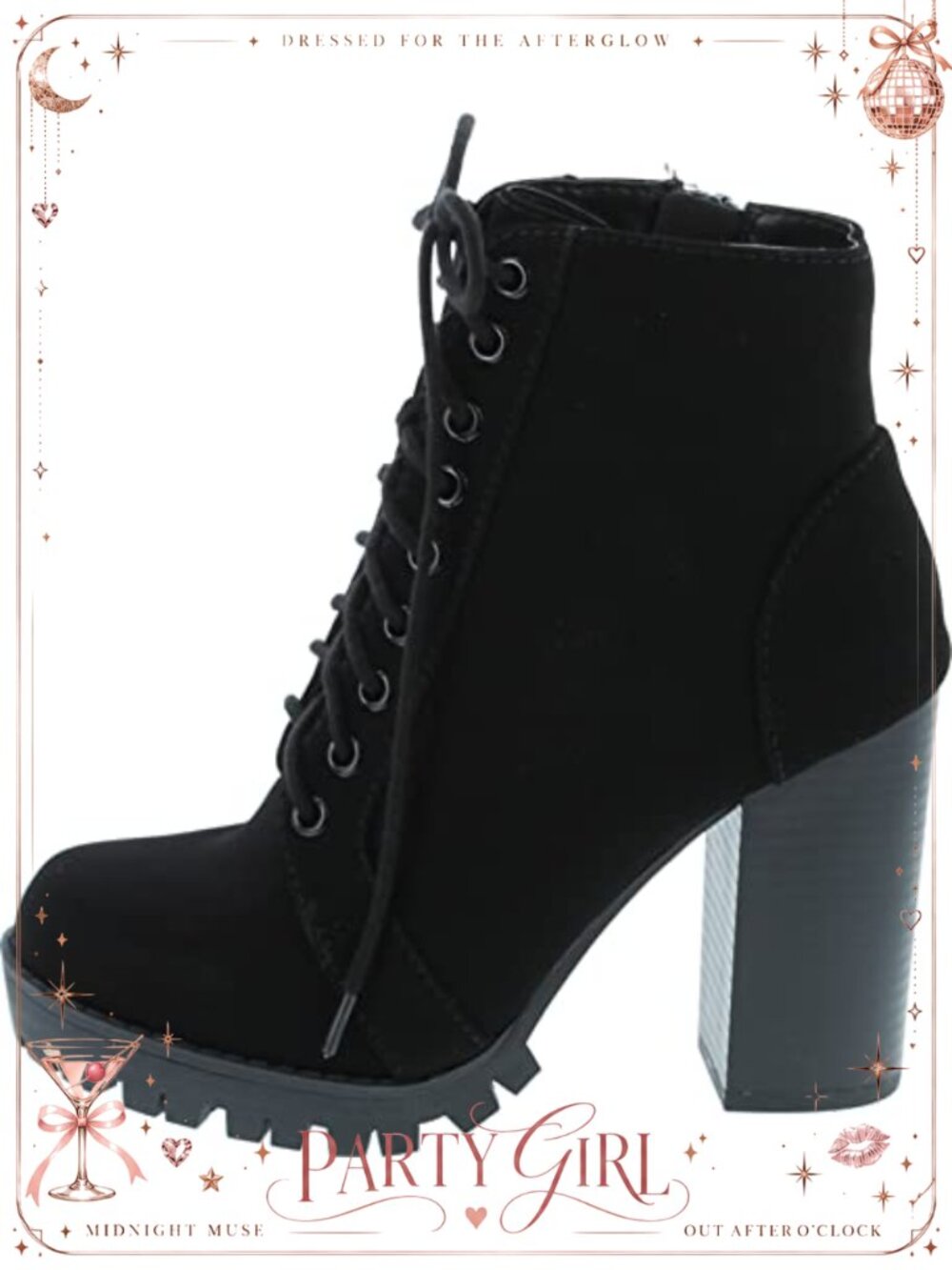 Lace Up Military Inspired Ankle Boot Stacked Heel Side Zipper Bootie